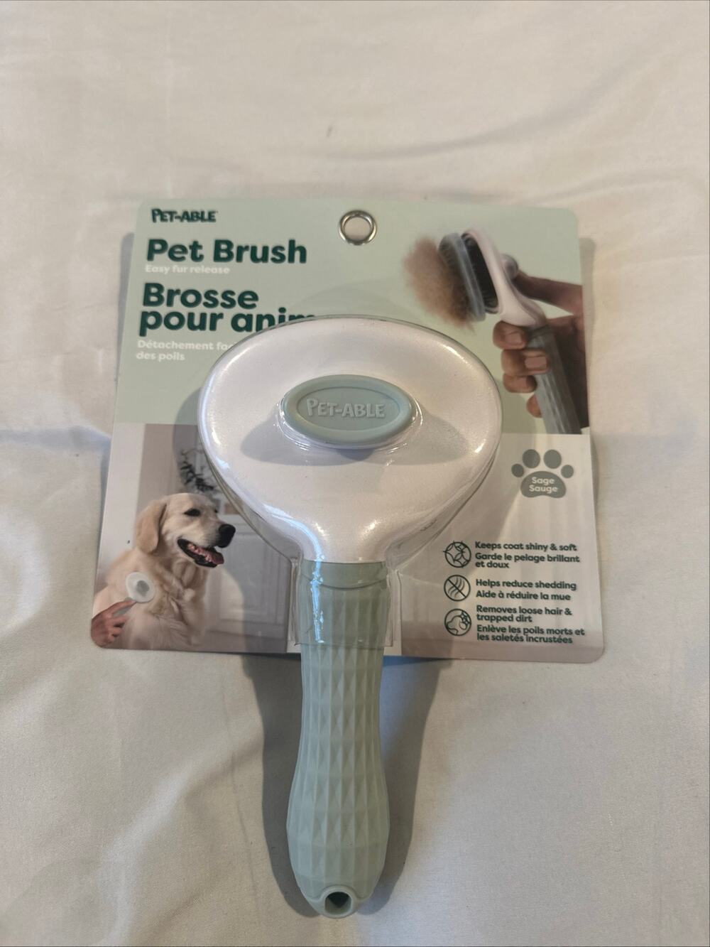 Pet-Able Self Cleaning Slicker Pet Brush Easy Fur Release Sage Green New
